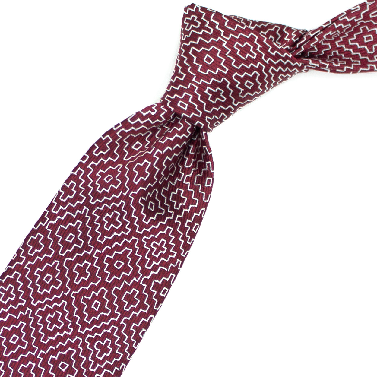 Cravatta rossa con pattern geometrico bianco