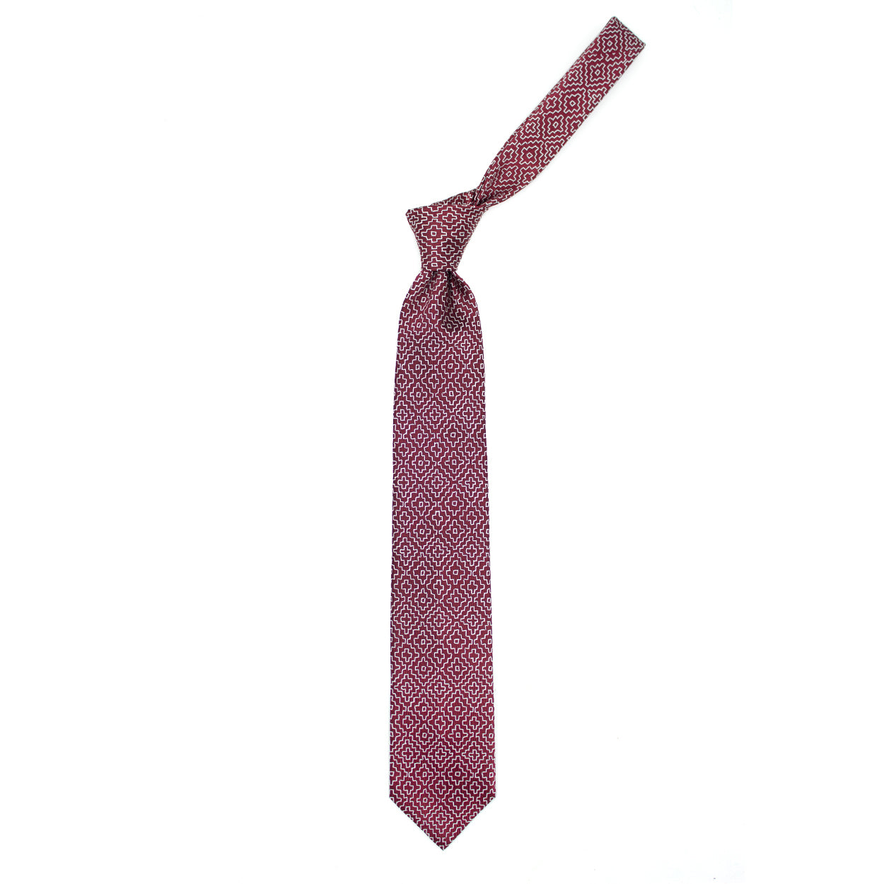 Cravatta rossa con pattern geometrico bianco