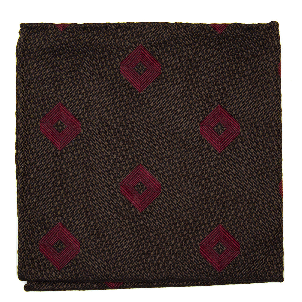 Pochette marrone con quadrati rossi