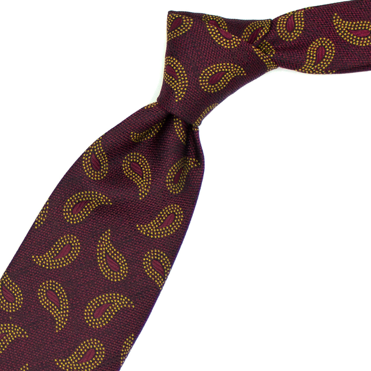 Cravatta bordeaux con paisley gialli