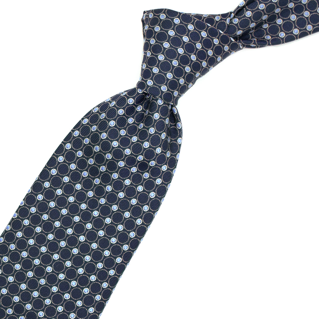 Cravatta blu con cerchi grigi e pallini azzurri