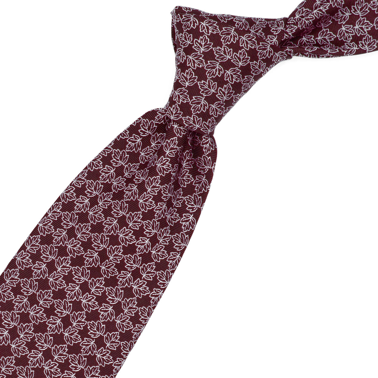 Cravatta bordeaux con foglie bianche