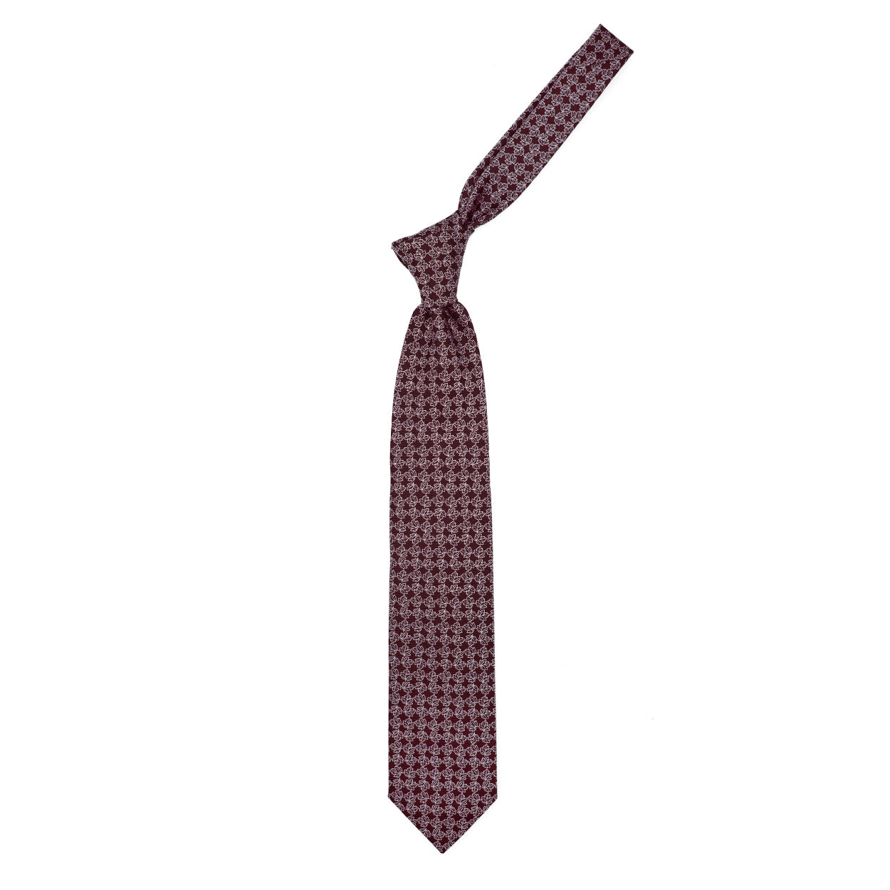 Cravatta bordeaux con foglie bianche