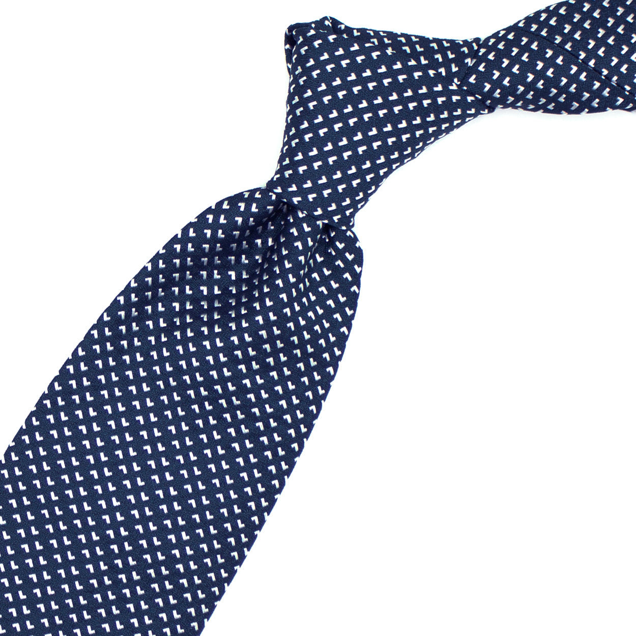 Cravatta blu con pattern geometrico bianco