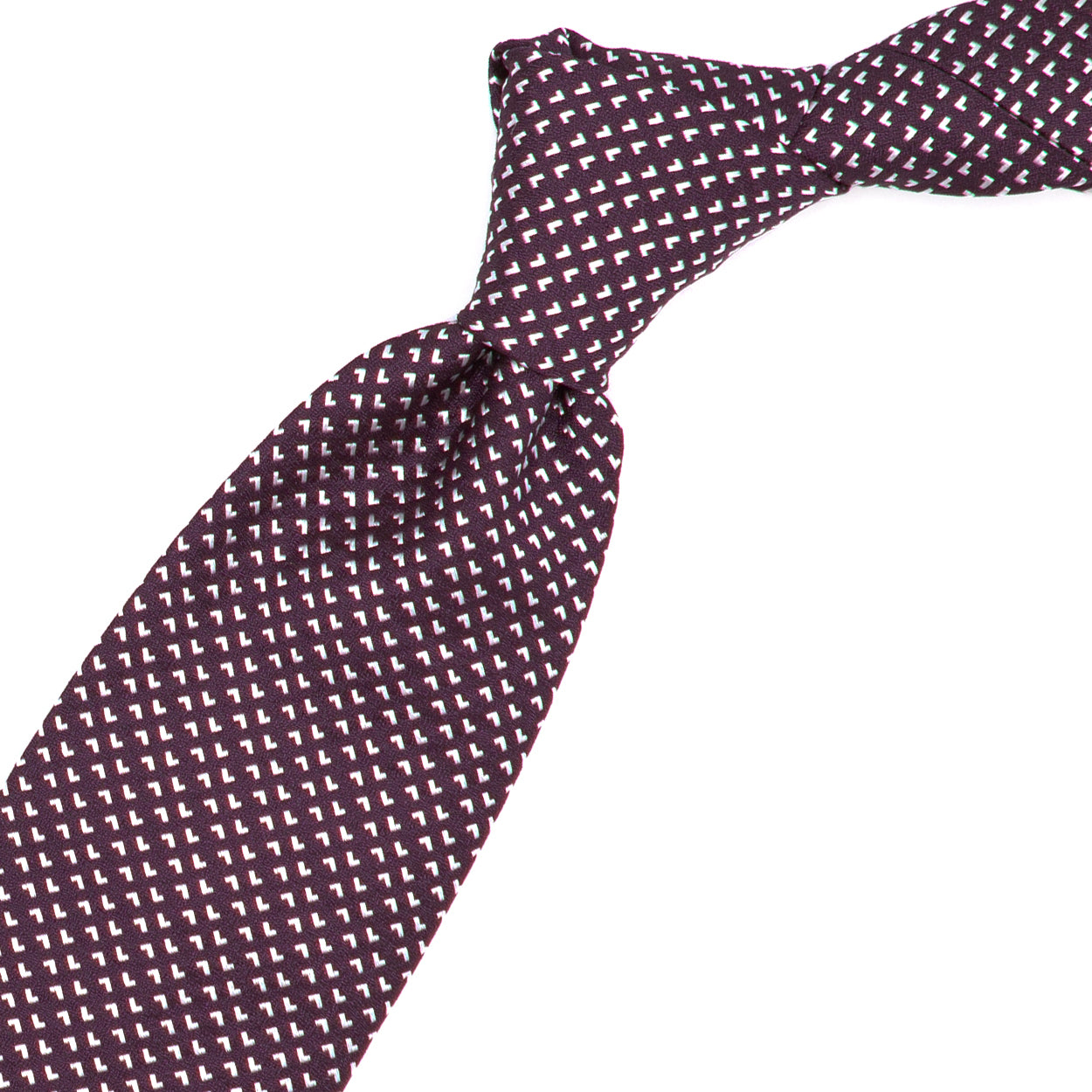 Cravatta bordeaux con pattern geometrico bianco