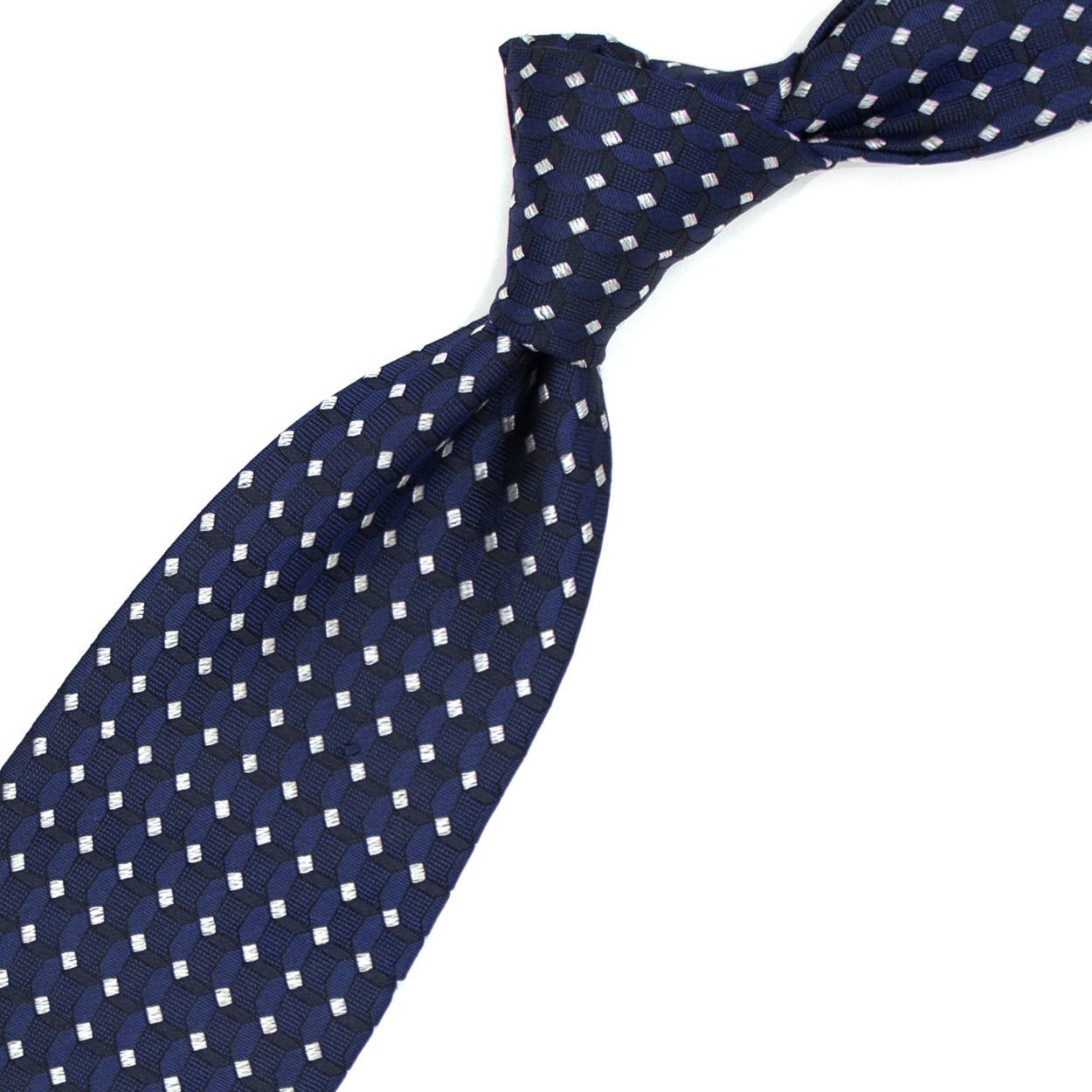 Cravatta con pattern geometrico blu e grigio