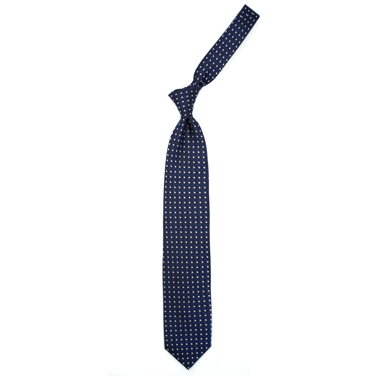 Cravatta con pattern geometrico blu e grigio