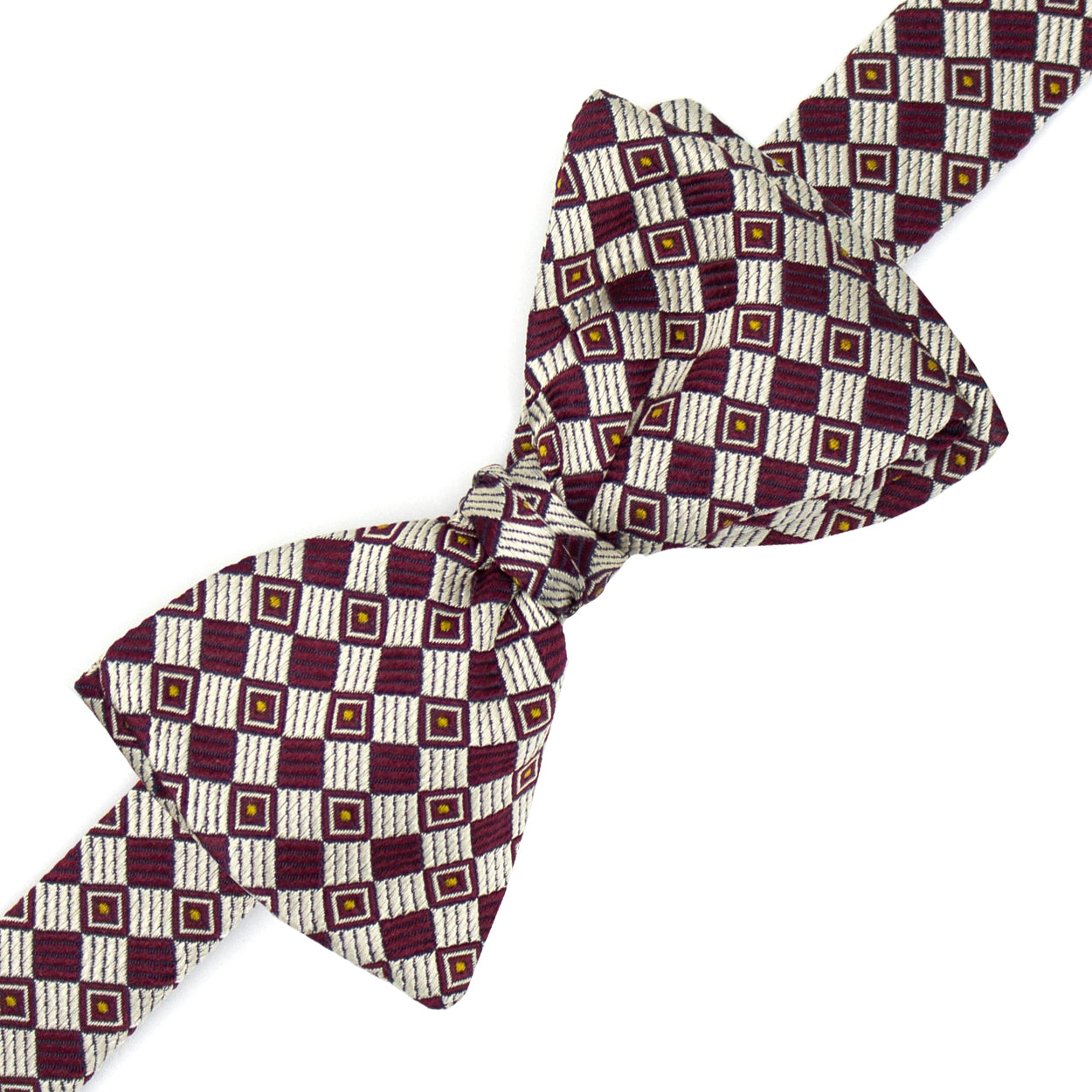 Papillon con pattern geometrico bordeaux e crema