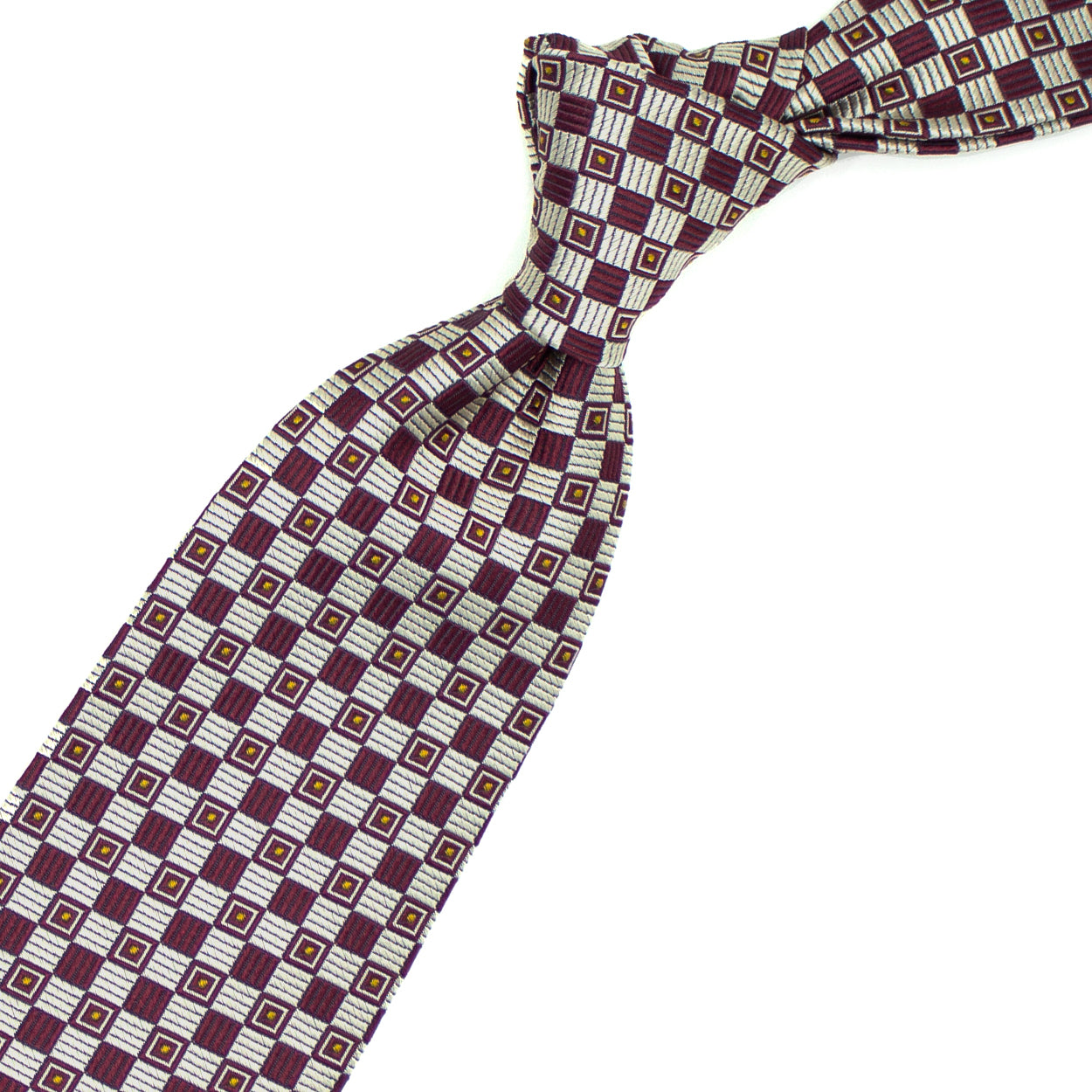 Cravatta con pattern geometrico beige e bordeaux