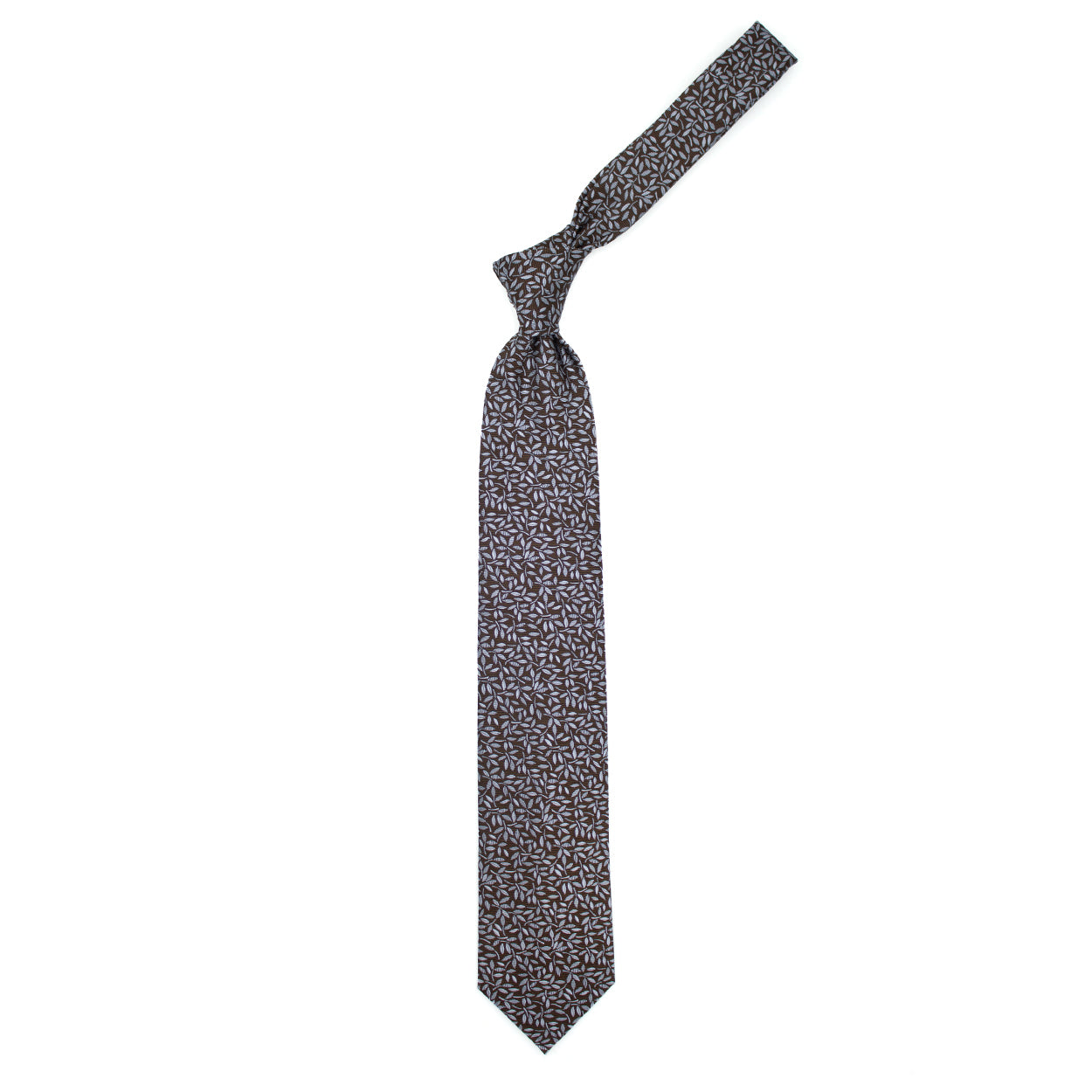 Cravatta marrone con foglie grigie