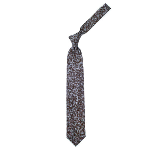 Brown tie with grey leaves