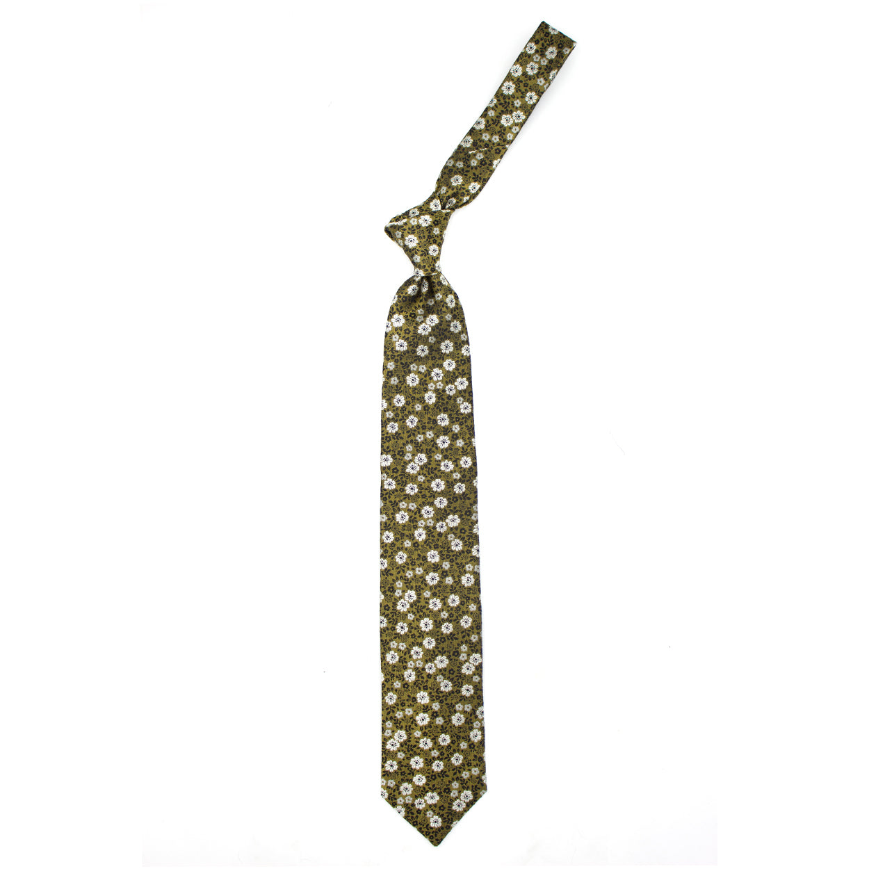Cravatta verde con fiori bianchi e marroni