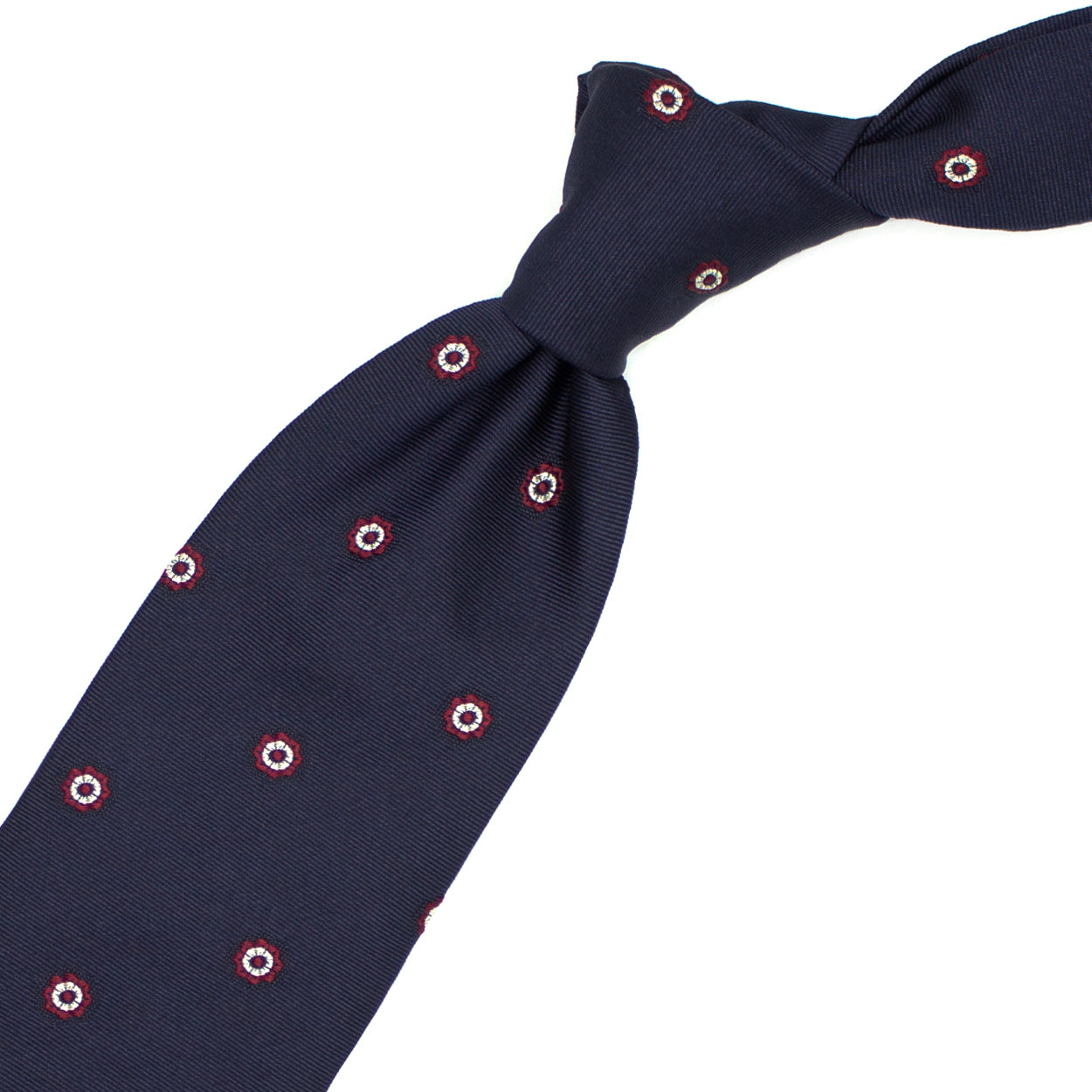 Cravatta blu con fiori bianchi e bordeaux