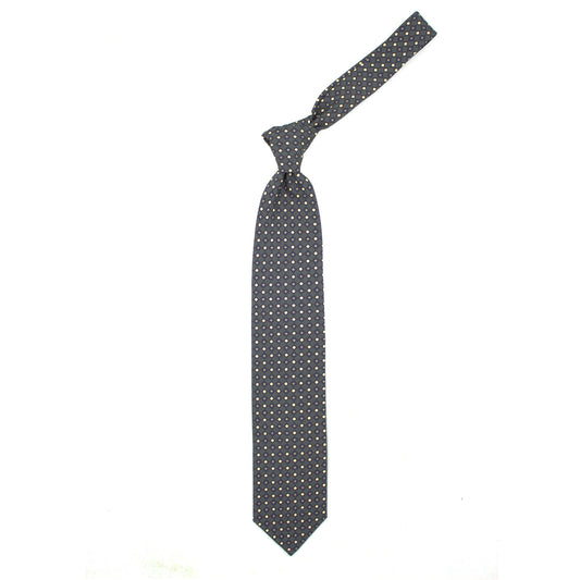 Cravatta grigia con pattern geometrico blu e crema
