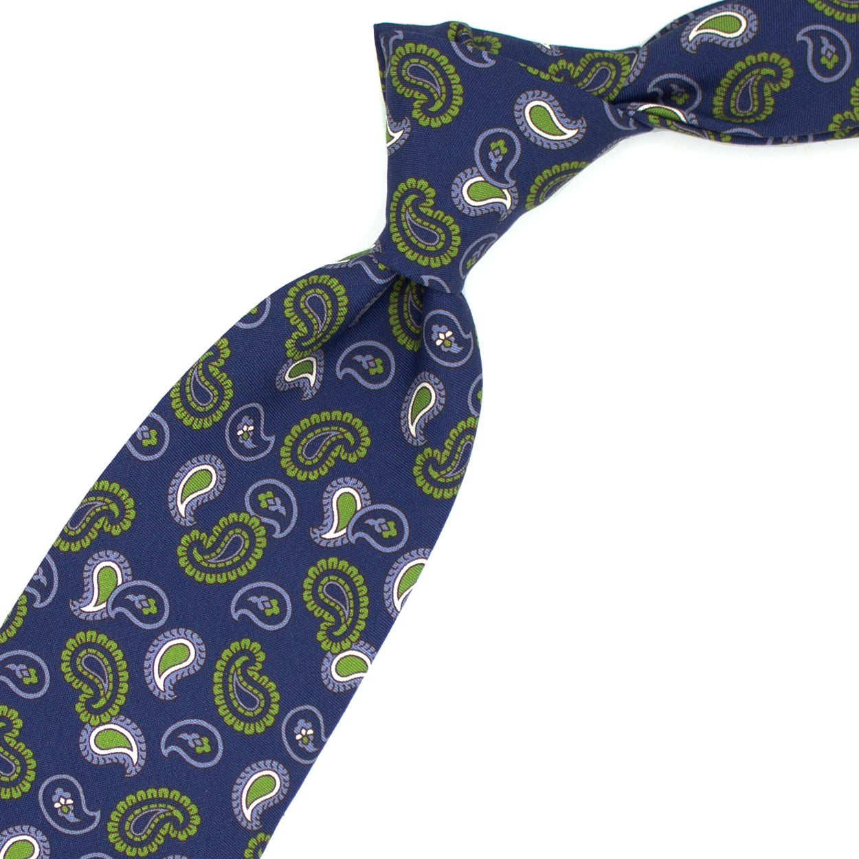 Cravatta blu con paisley verdi