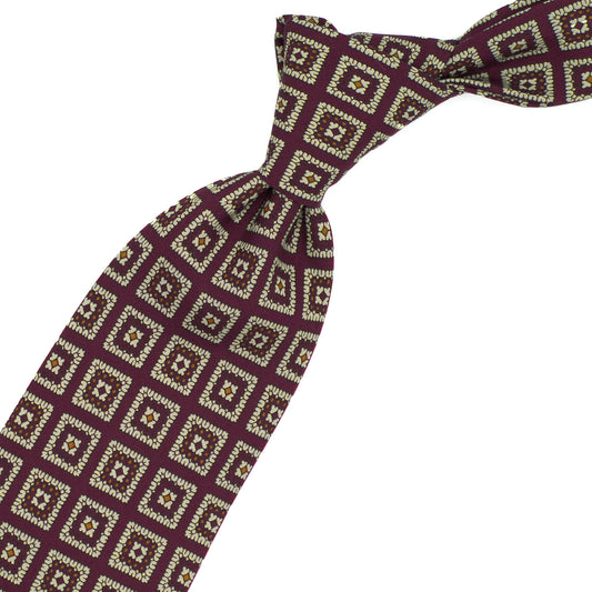 Cravatta bordeaux con quadrati beige