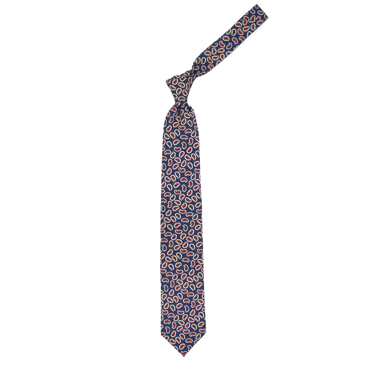 Cravatta blu con paisley rossi e crema