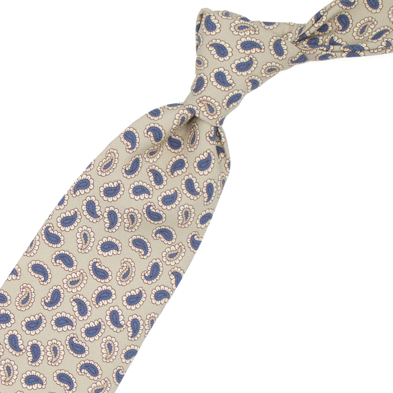 Cravatta beige con paisley blu e beige