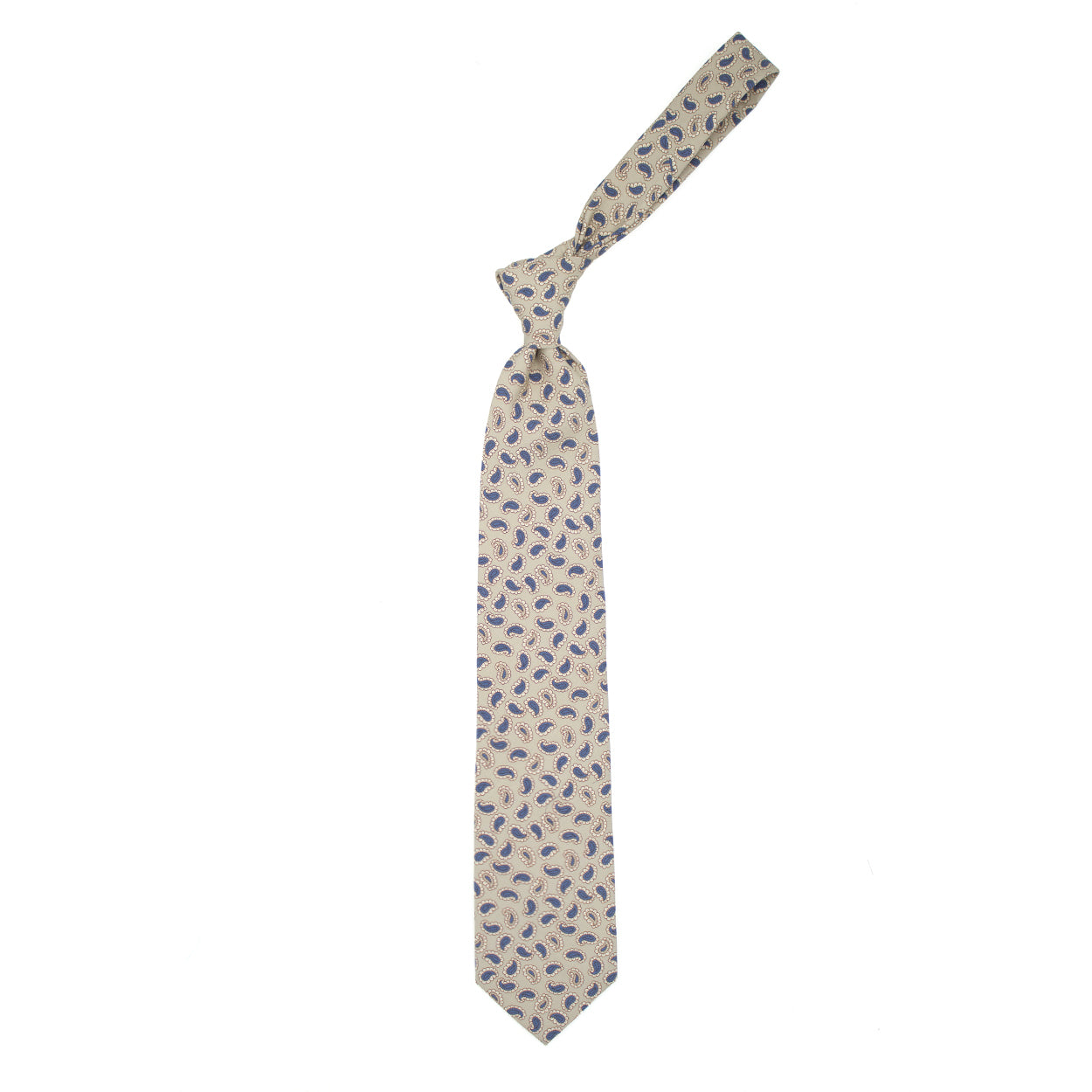 Cravatta beige con paisley blu e beige