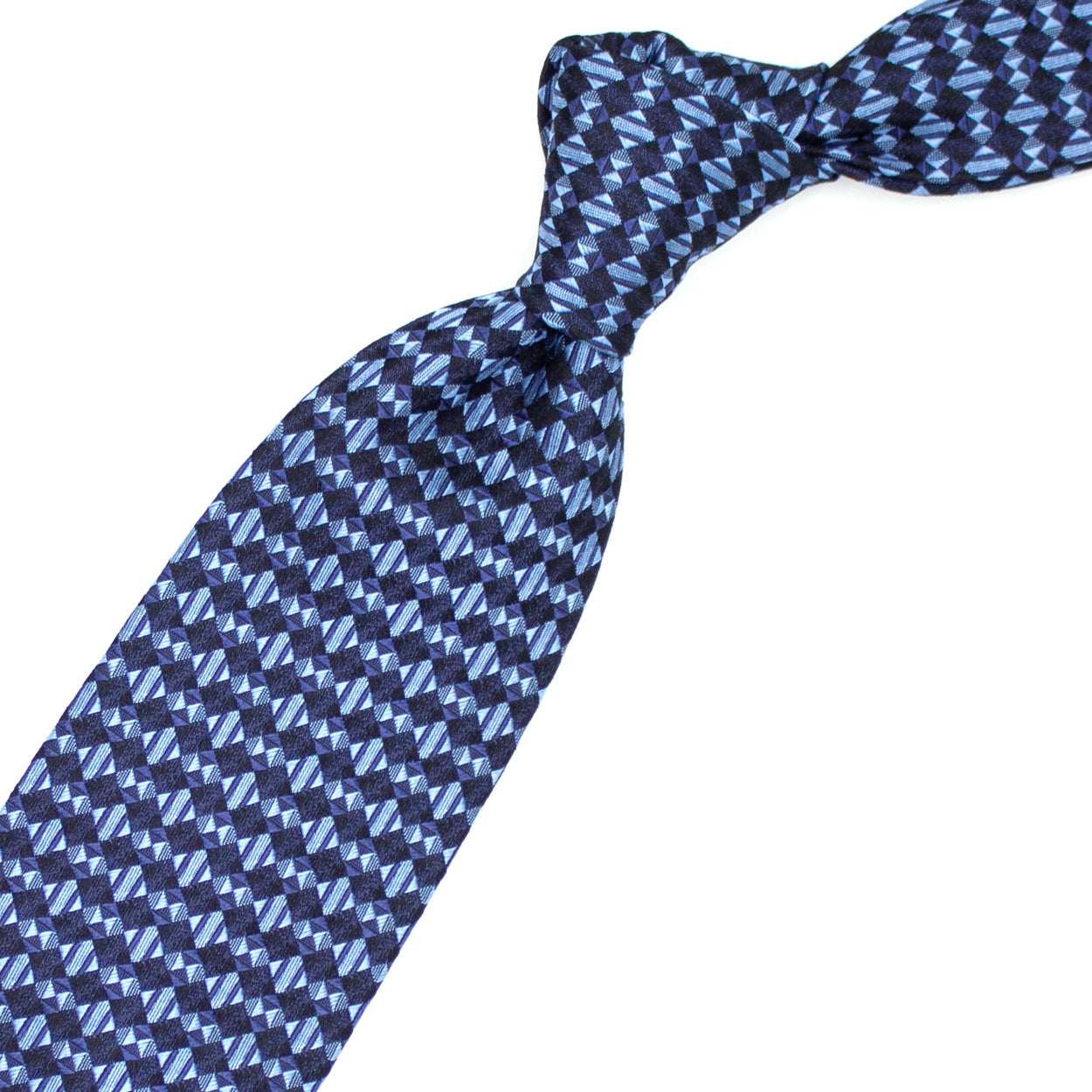 Cravatta blu con pattern geometrico azzurro