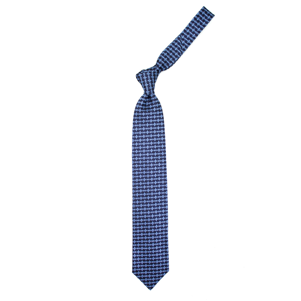 Cravatta blu con pattern geometrico azzurro