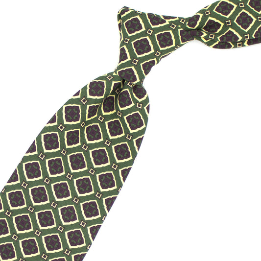 Cravatta verde con pattern crema e bordeaux
