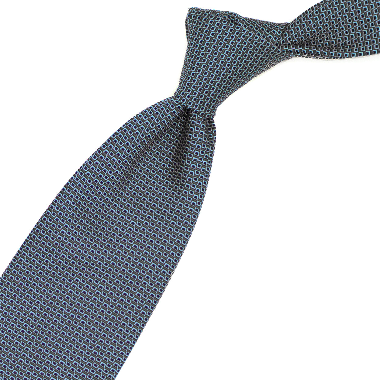 Cravatta con pattern geometrico grigio, azzurro e blu