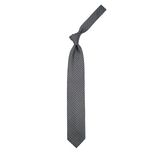 Grey tie with blue and light blue geometric pattern