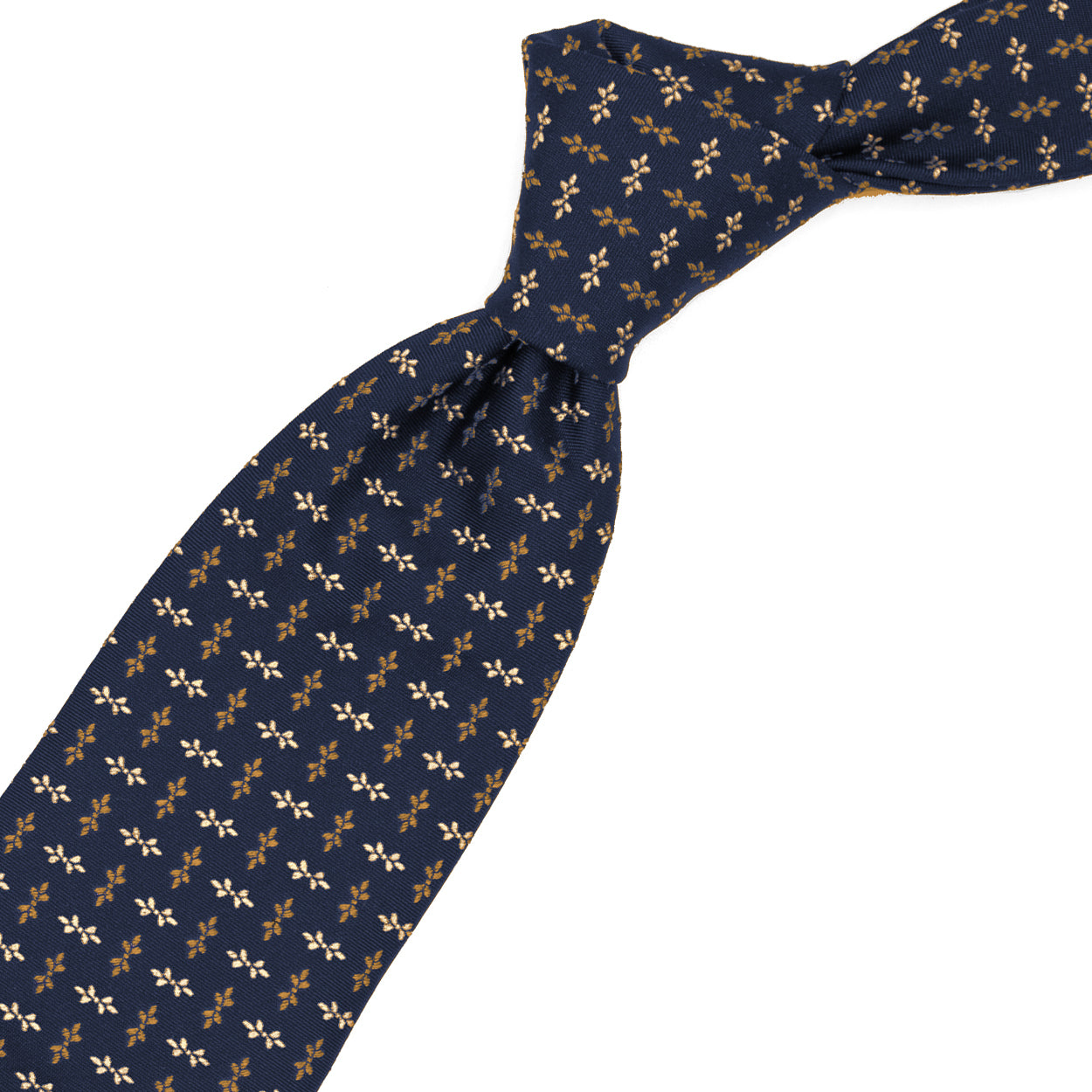 Cravatta blu con fiorellini bianchi e marroni