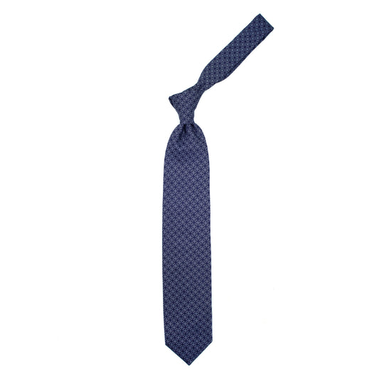 Cravatta blu con fiori grigi e pallini blu