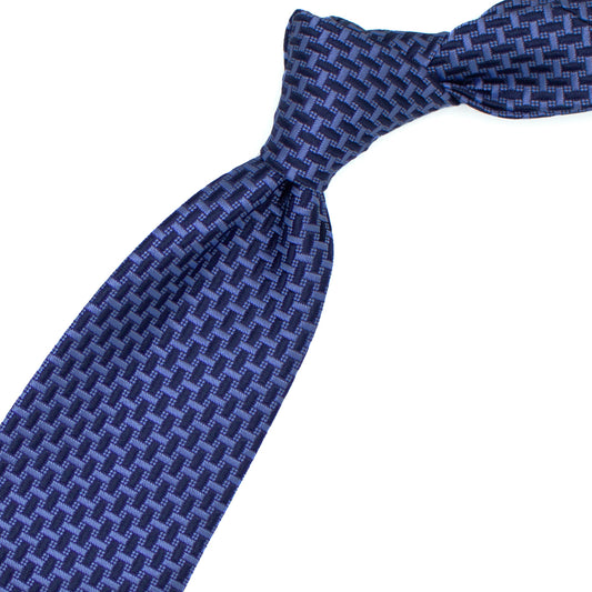 Cravatta con pattern geometrico blu e bluette