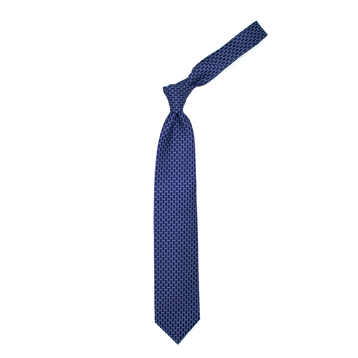 Cravatta con pattern geometrico blu e bluette