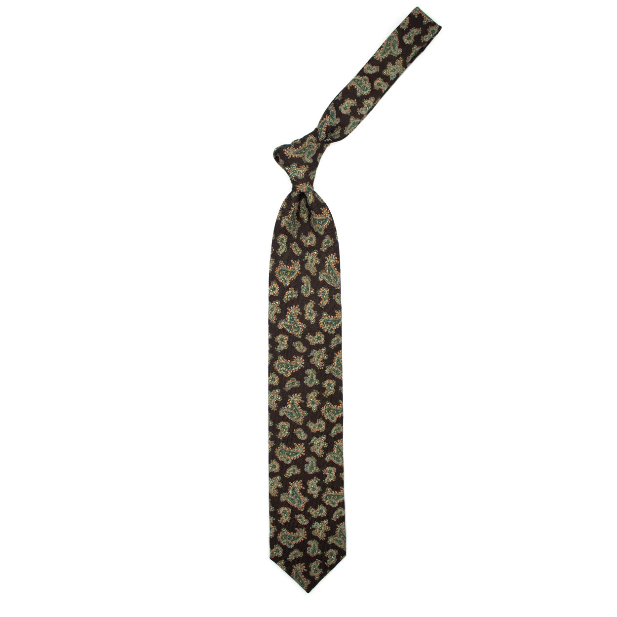 Cravatta marrone con paisley verdi