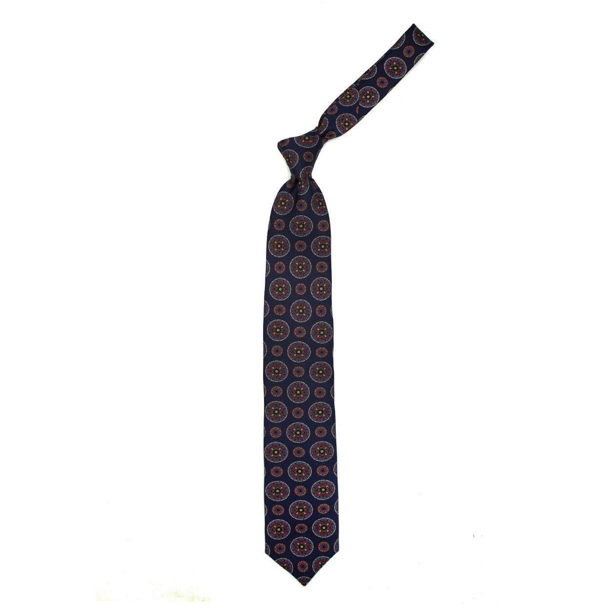 Cravatta blu con medaglioni colorati