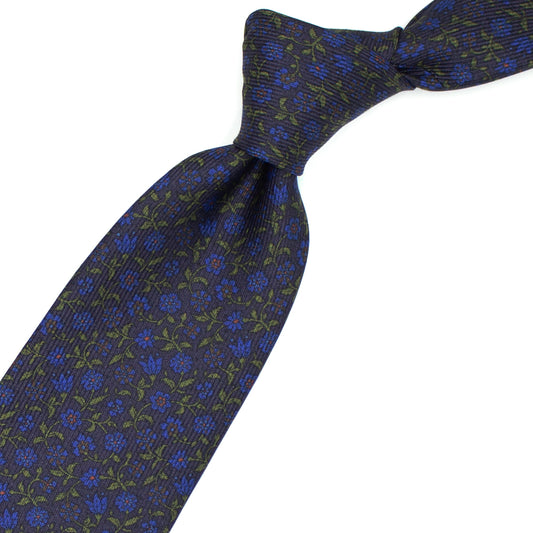 Cravatta blu con fiorellini azzurri e verdi