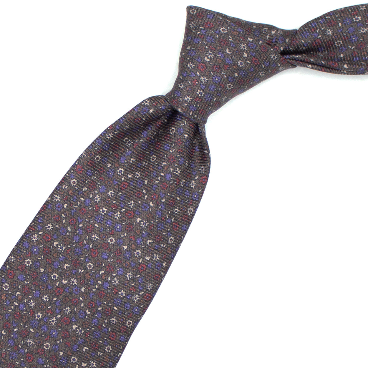 Cravatta vinaccia con fiorellini rosa, rossi e bluette