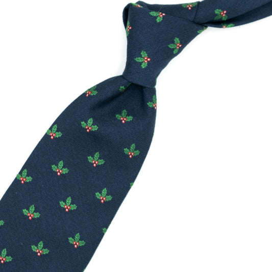 Cravatta blu con pattern vischio natalizio