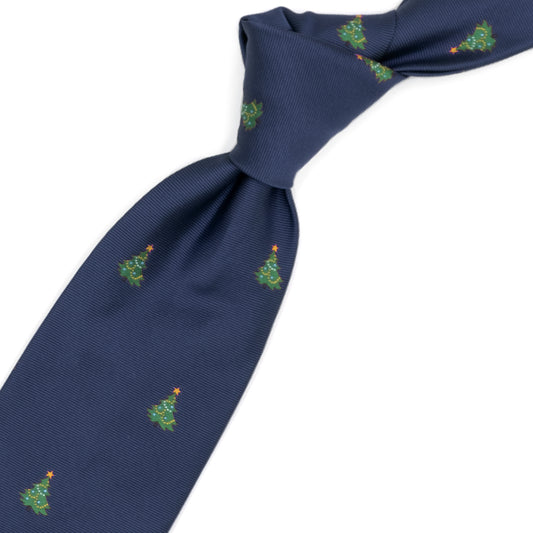 Cravatta blu con alberi di Natale