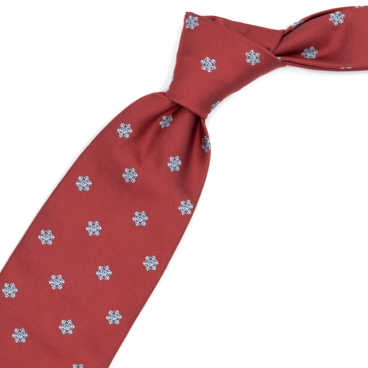 Cravatta rossa con fiocchi di neve bianchi
