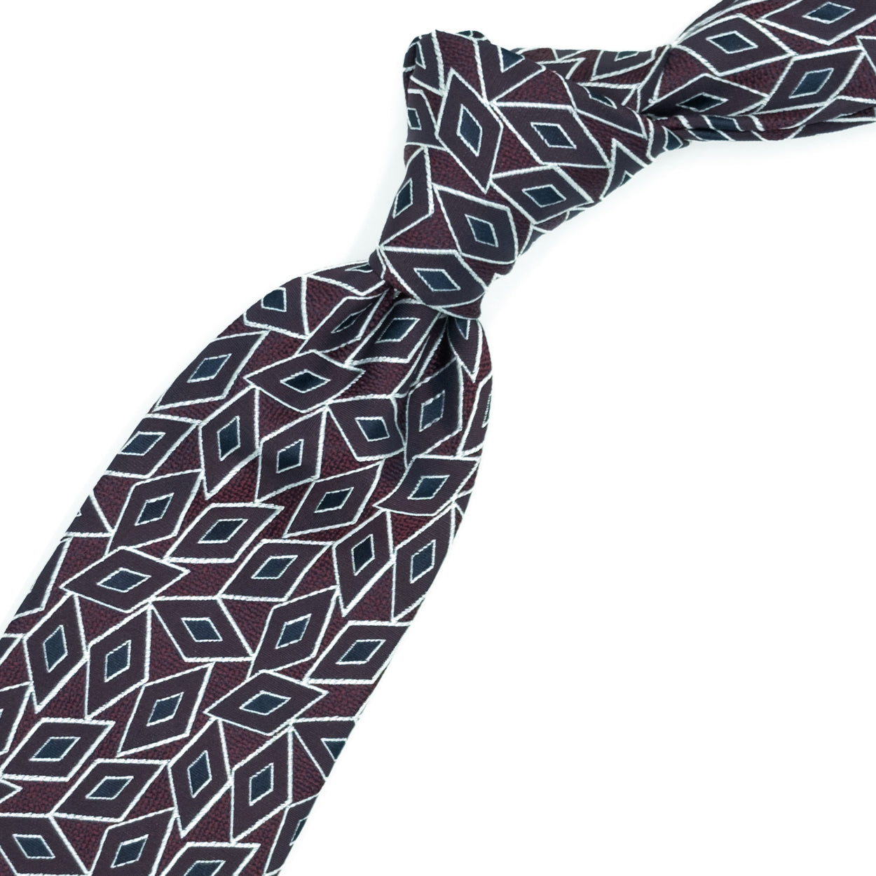 Cravatta bordeaux con rombi vinaccia e blu