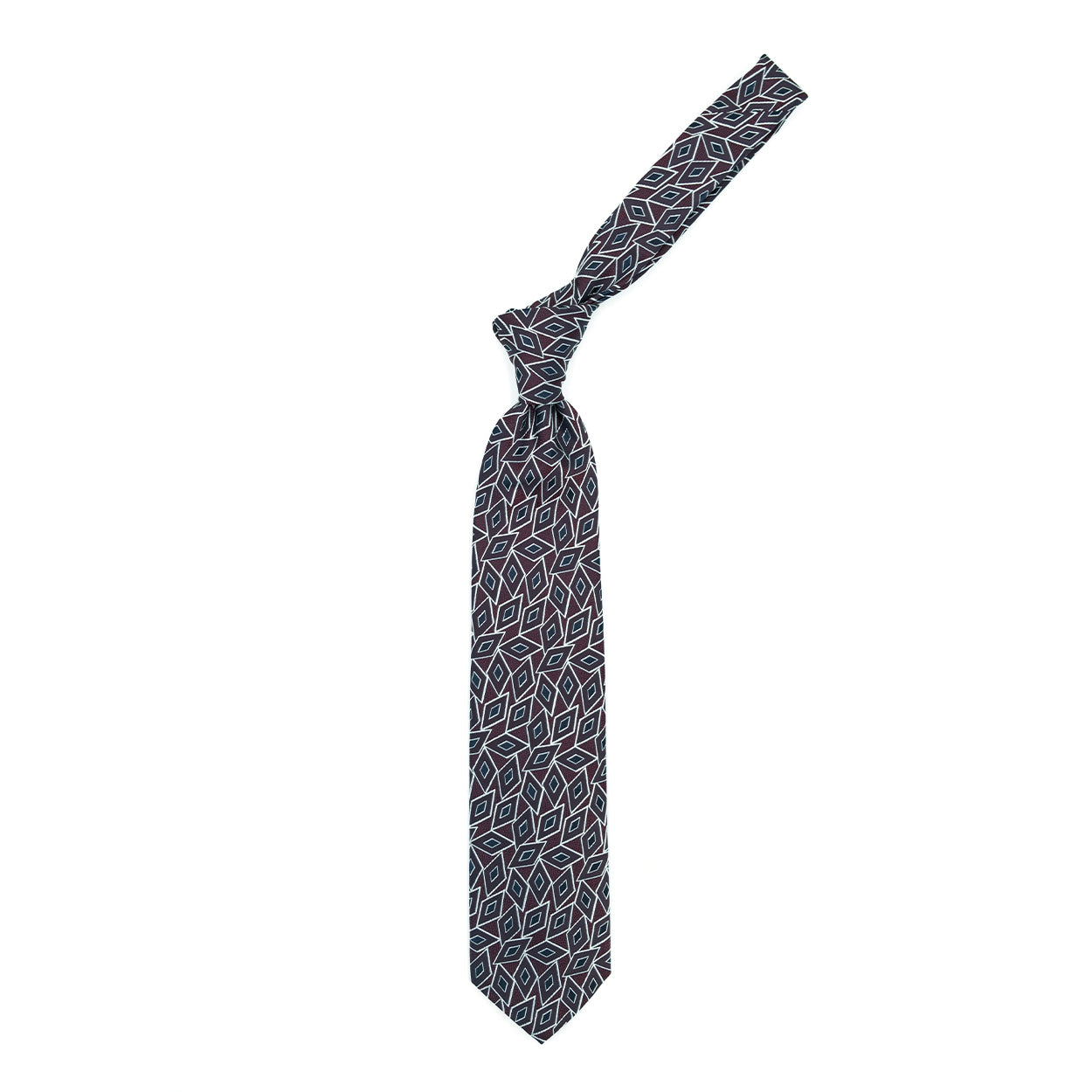 Cravatta bordeaux con rombi vinaccia e blu