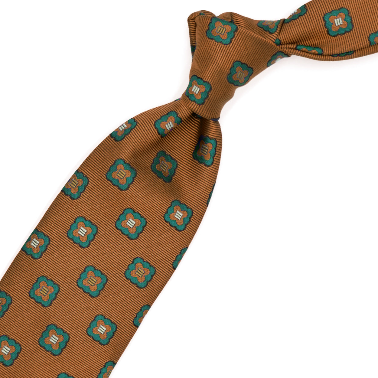 Cravatta marrone chiaro con fiori verdi