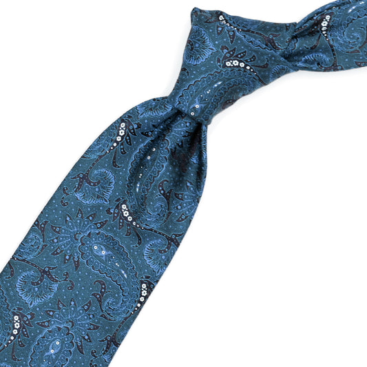 Cravatta blu con paisley azzurri