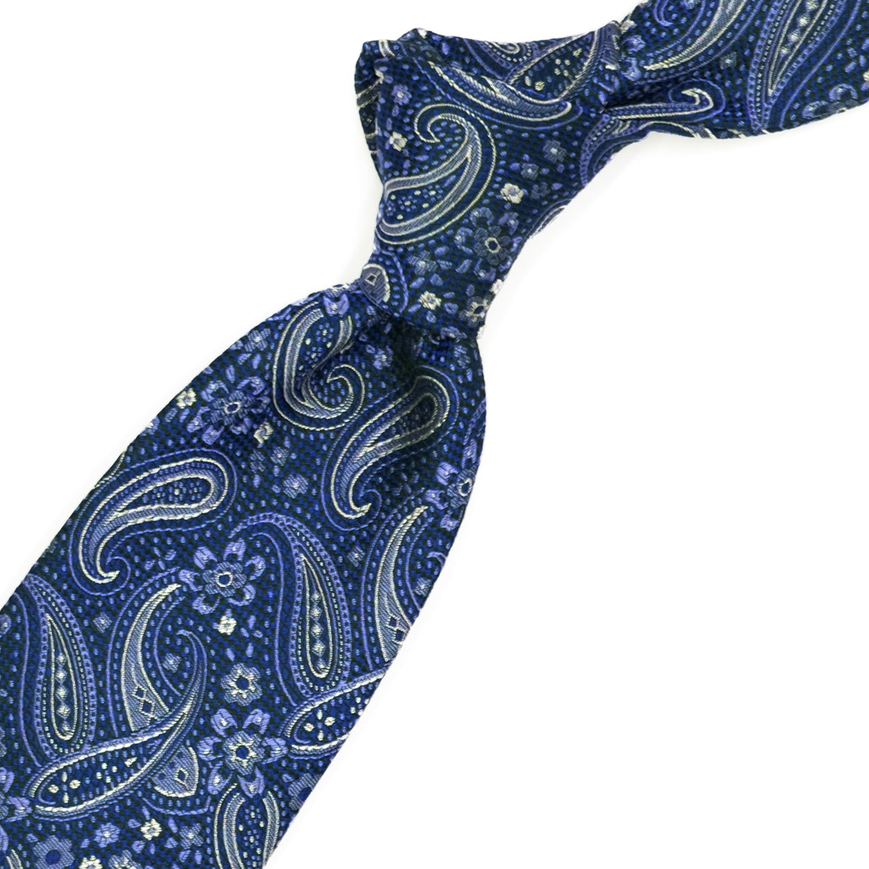 Cravatta blu con paisley e fiori azzurri