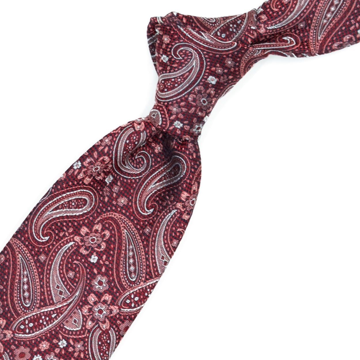 Cravatta rossa con paisley e fiori rossi e girigi