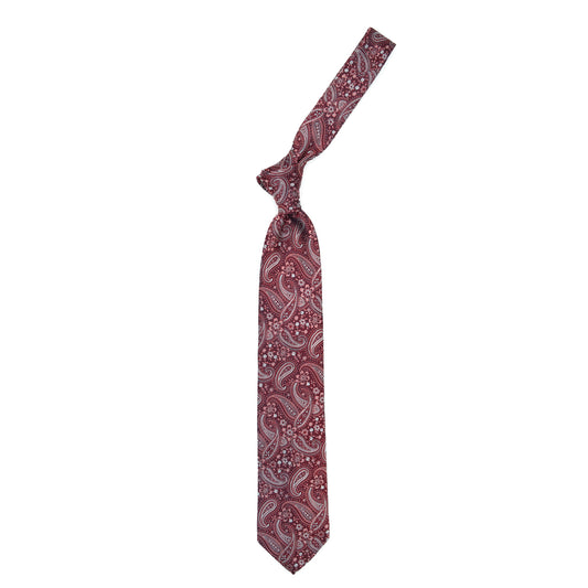 Cravatta rossa con paisley e fiori rossi e girigi
