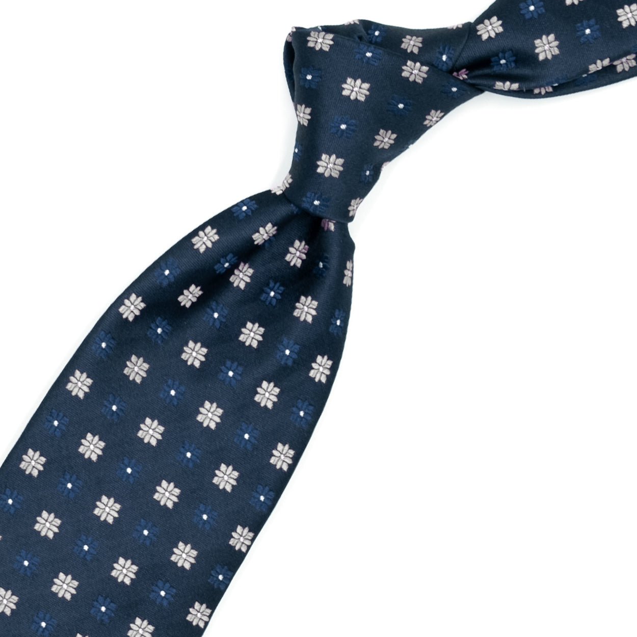 Cravatta blu con fiori grigi e tono su tono