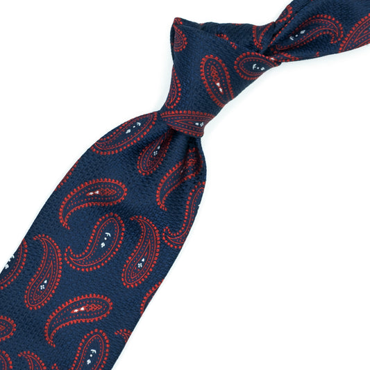 Cravatta blu con paisley rossi