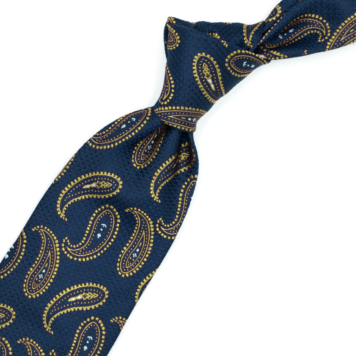 Cravatta blu con paisley gialli