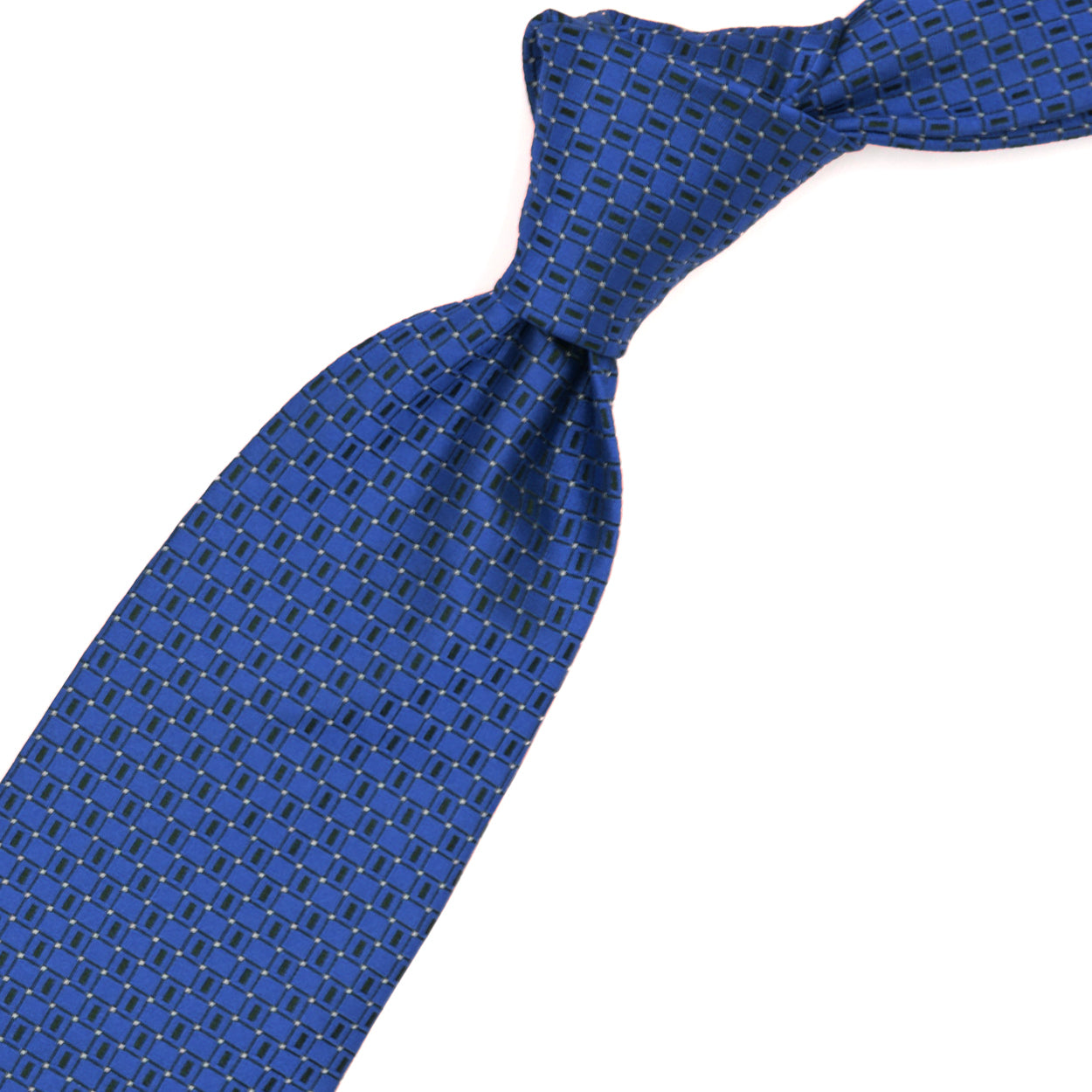 Cravatta blu con pattern nero e puntini bianchi